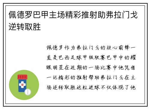 佩德罗巴甲主场精彩推射助弗拉门戈逆转取胜 佩德罗巴甲主场精彩推射助弗拉门戈逆转取胜